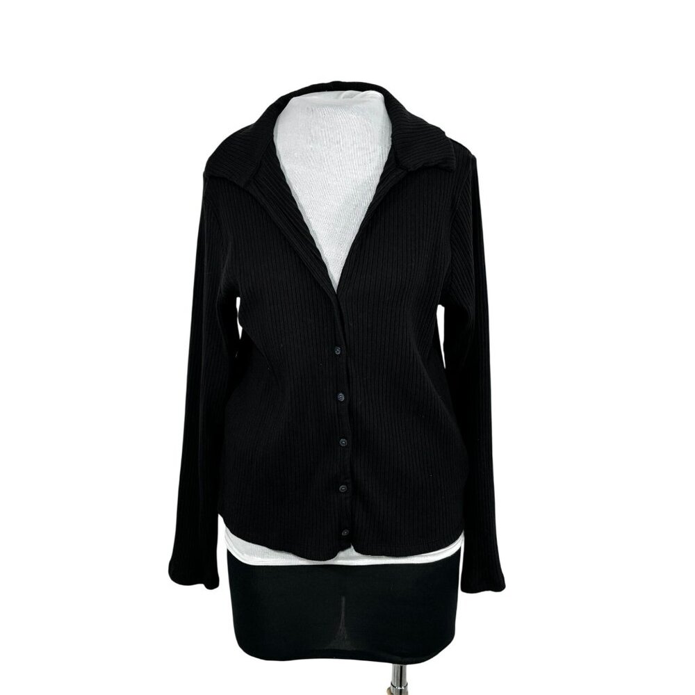 Old Navy Black Ribbed Button-Up Cardigan With Collar XXL